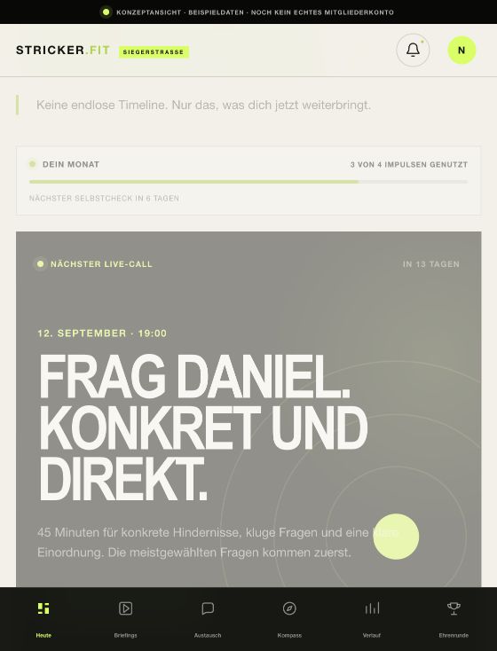 Konzeptansicht des LAB-Dashboards mit Terminen, Briefings und Fortschritt